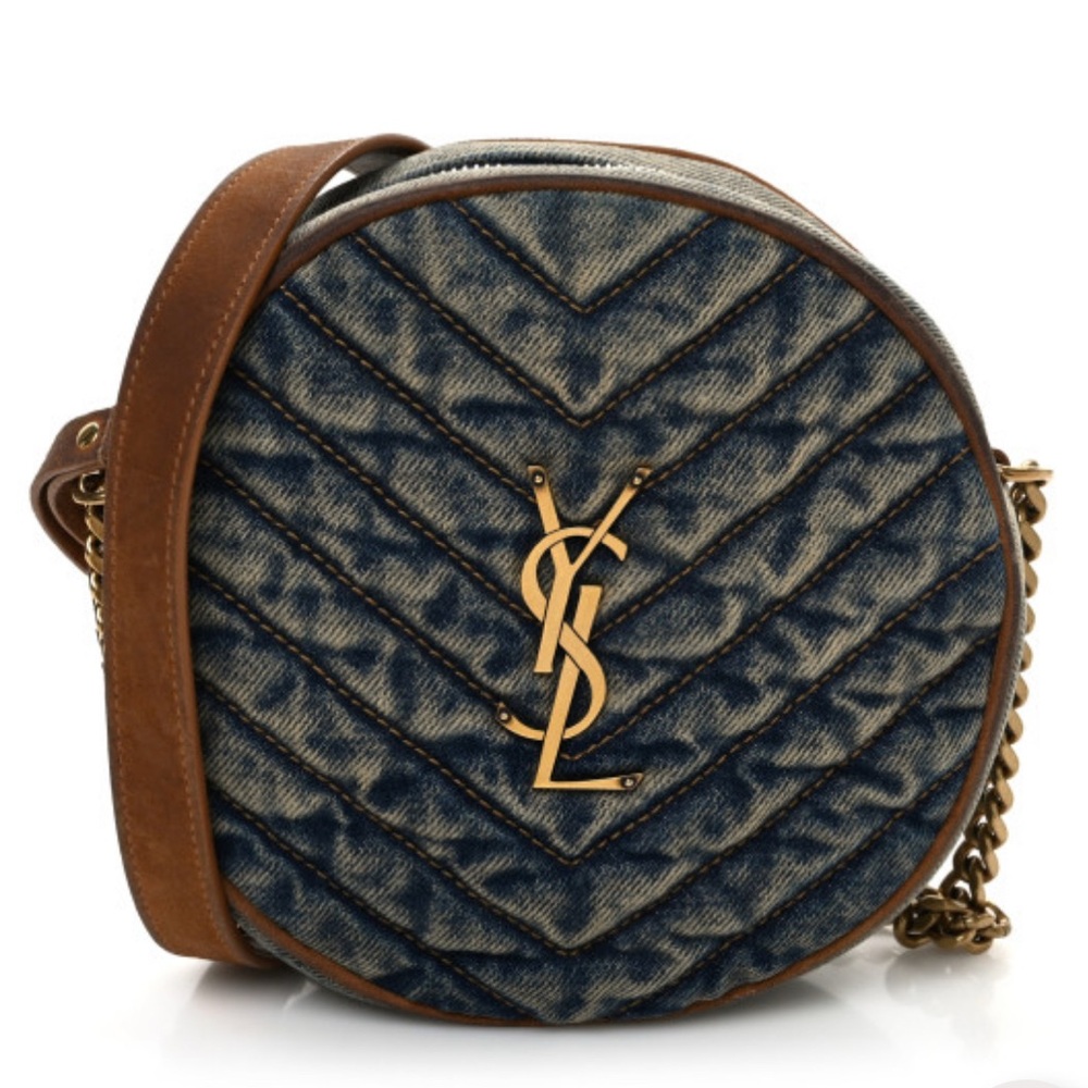 NWT YSL Yves Saint Laurent Denim Matelasse Round Quilted Bag